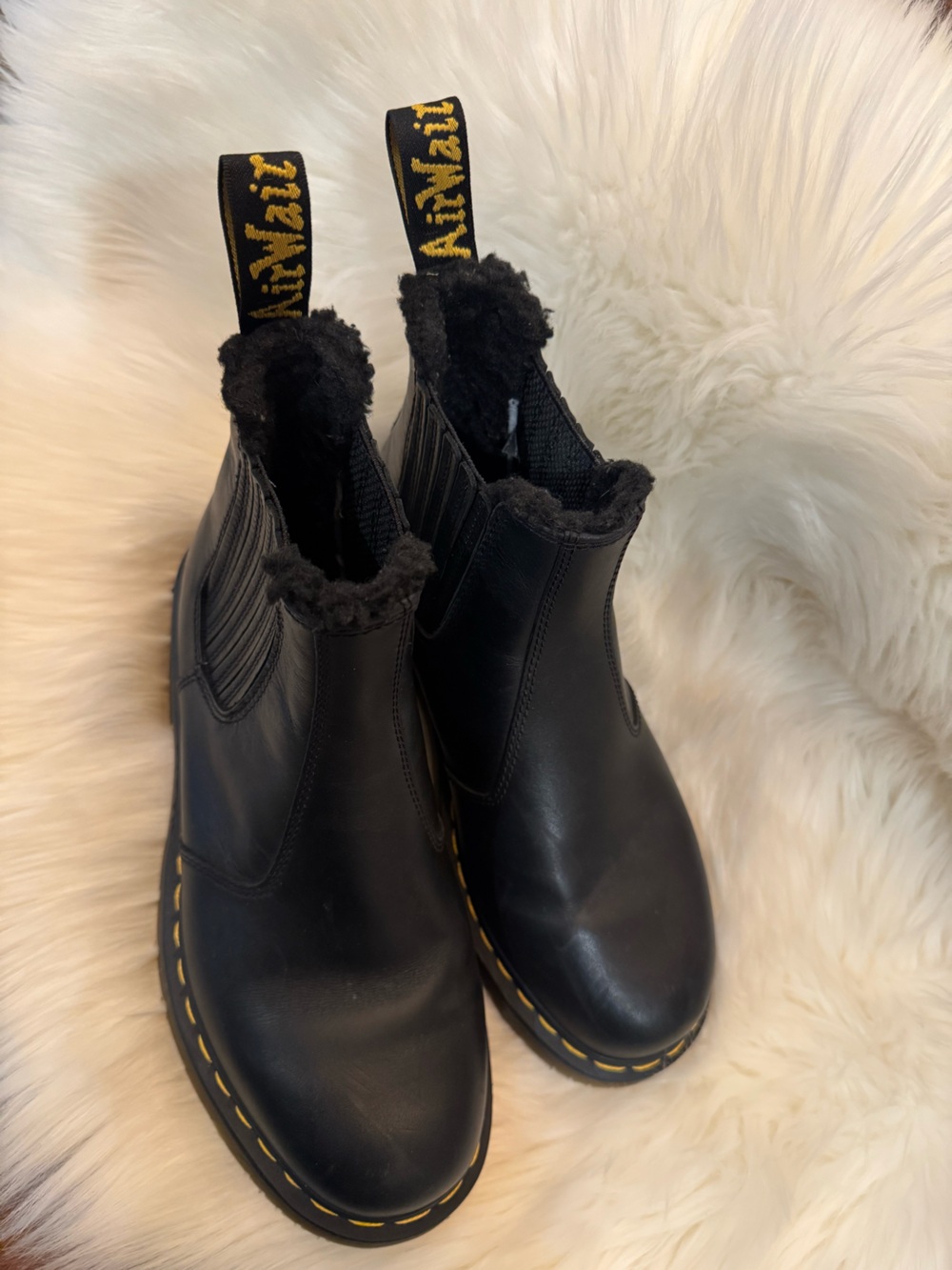 Dr. Martens Black Leather Chelsea Boots with Yellow Stitching